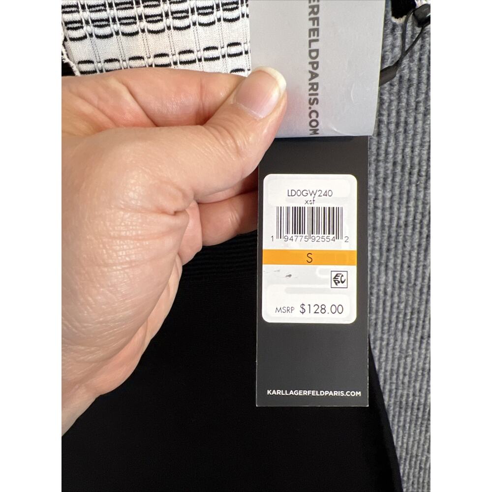 Karl Lagerfeld Womens Knit Fit And Flare Dress Black White Small Preppy Designer - Picture 7 of 10